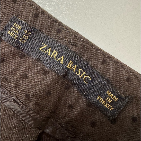 Zara Dress Pants Straight Tapered Leg Swiss Dot Brown Textured Trouser SZ 10 - Picture 10 of 16